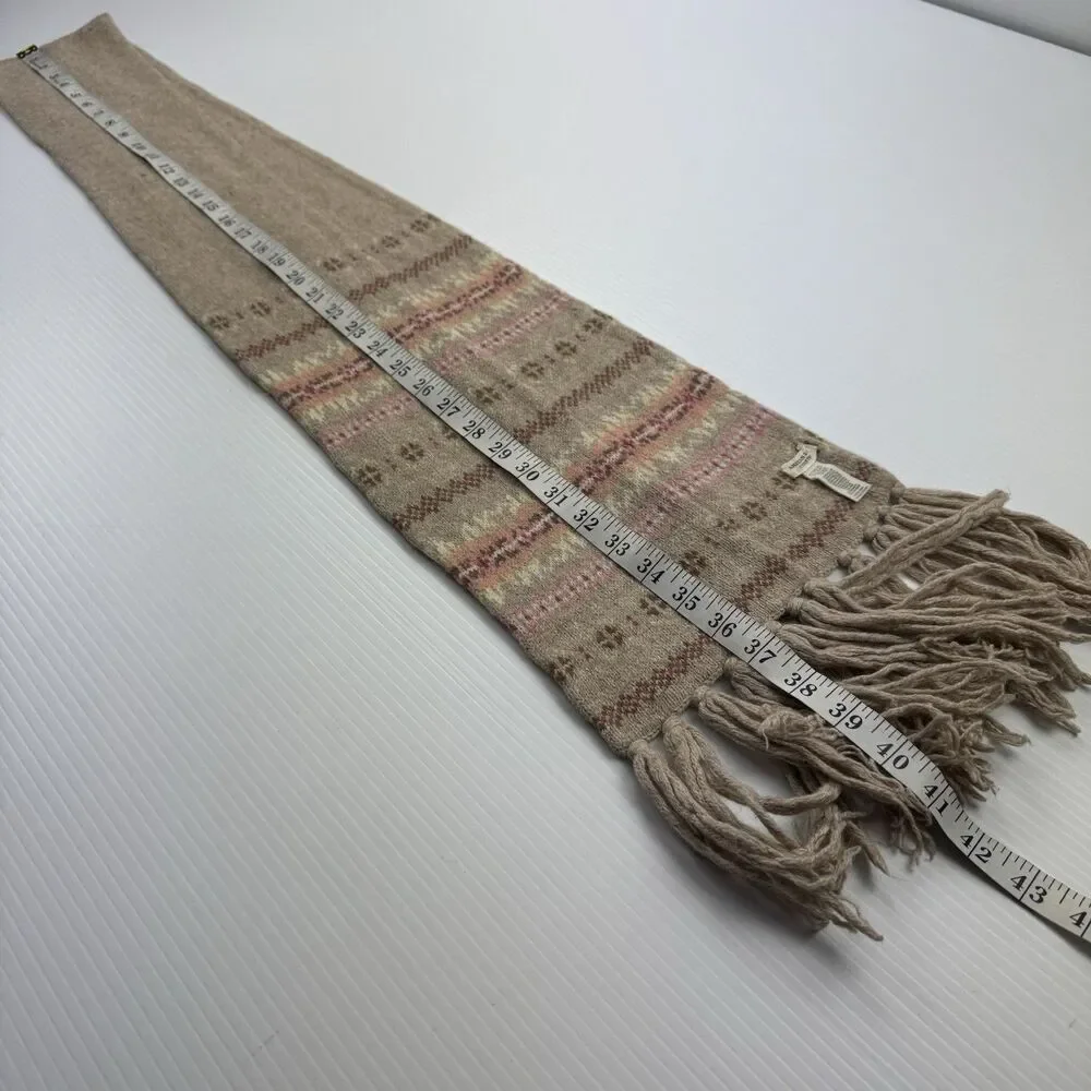 American Eagle Angora Cashmere Blend Fair Isle Fringe Scarf Beige Soft